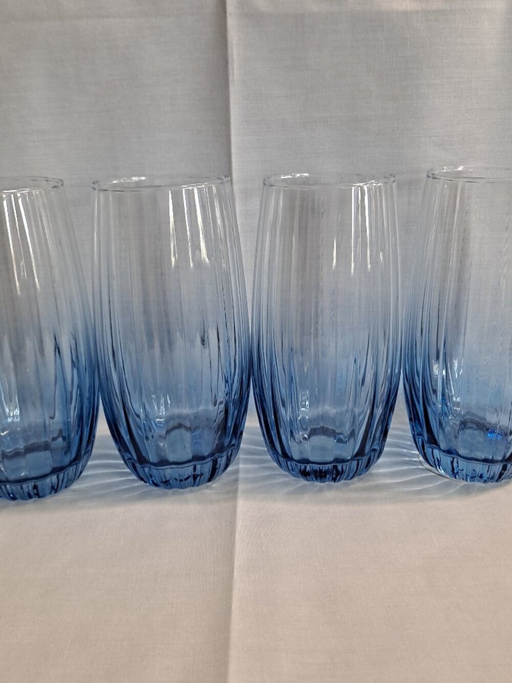Set 4 Royal Norfolk BLUE RIBBED GLASSES Tinted Drink Tumblers 17 oz Cooler